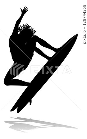 Woman Surfer Surfboard Female Surfer Silhouette Woman Surfer Surfboard Female Surfer Silhouette 128744258
