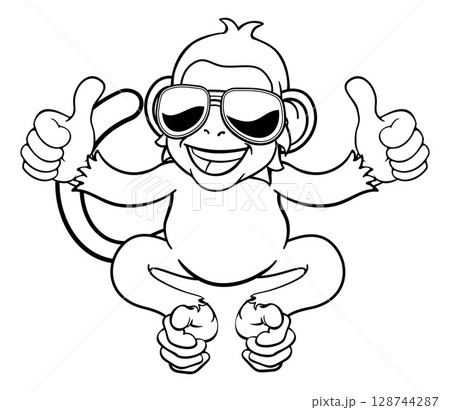 Monkey Sunglasses Cartoon Animal Giving Thumbs Up 128744287