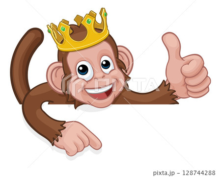 Monkey King Crown Thumbs Up Pointing Sign Cartoon Monkey King Crown Thumbs Up Pointing Sign Cartoon 128744288