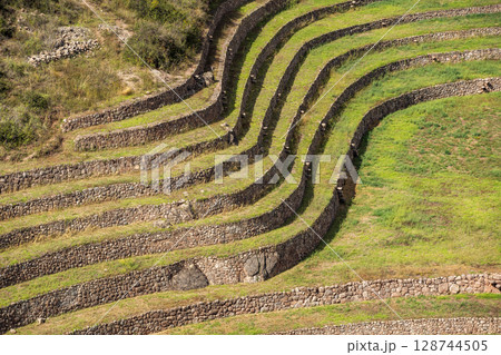 Terraced Inca ruins in Sacred Valley of the Incas 128744505