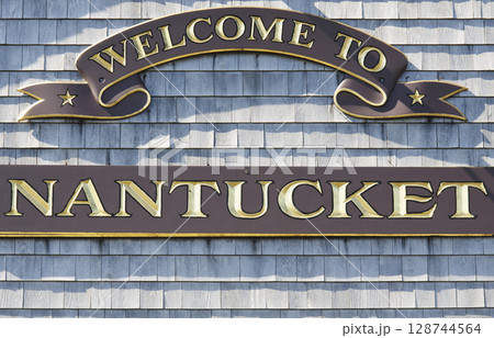 Close-up of wooden Welcome to Nantucket sign Close-up of wooden Welcome to Nantucket sign 128744564