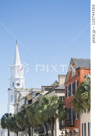 Houses at Broad Street and St. Michaels Church tower Houses at Broad Street and St. Michaels Church tower 128744569