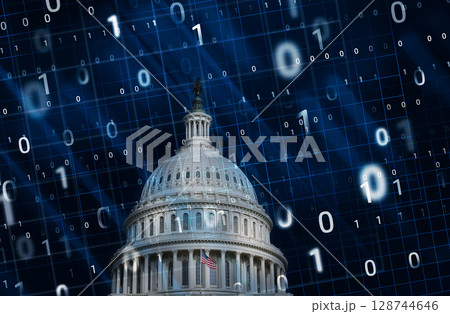 Composite image of Capital Building with binary numbers Composite image of Capital Building with binary numbers 128744646