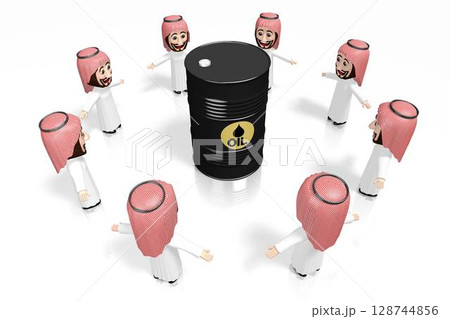 3D Arab cartoon characters, oil barrel 3D Arab cartoon characters, oil barrel 128744856