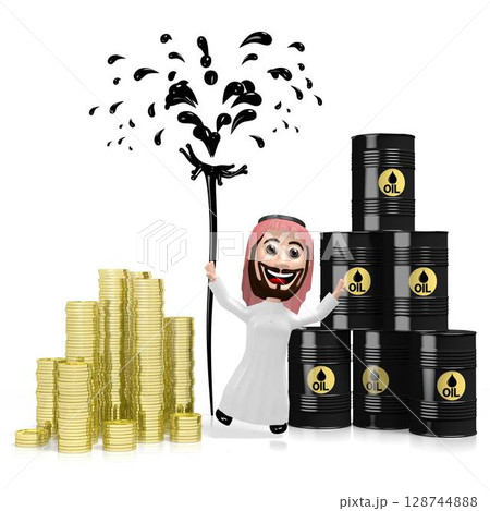 3D Arab cartoon character, oil well 3D Arab cartoon character, oil well 128744888
