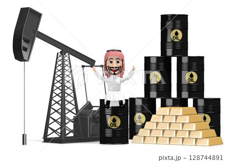 3D rich arab cartoon character, oil well 3D rich arab cartoon character, oil well 128744891