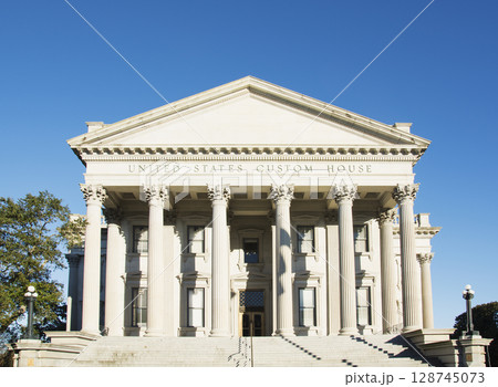 Facade of historic US Customs House 128745073