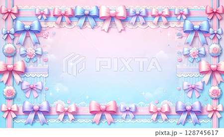 可愛いリボンのフレーム 128745617