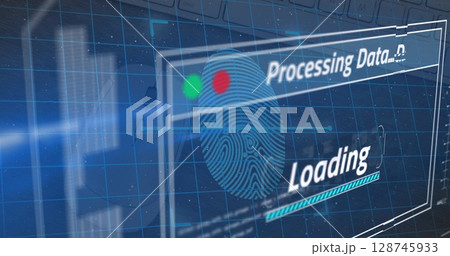 Image of fingerprint over data processing 128745933