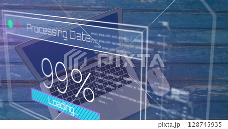 Image of laptop over data processing 128745935