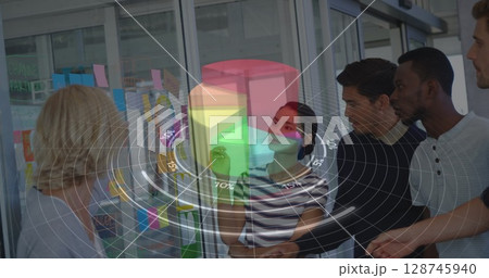 Image of data processing over diverse business people talking 128745940