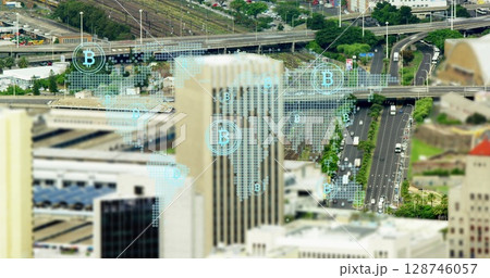 Image of data processing over cityscape 128746057