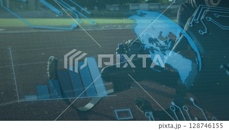Image of data processing over disabled african american male runner 128746155