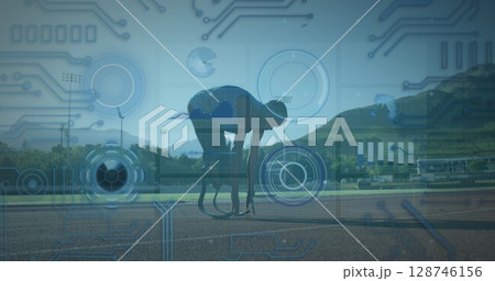 Image of data processing over disabled african american male runner 128746156
