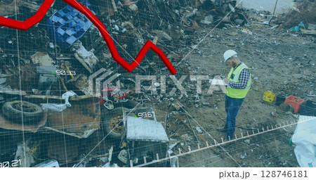 Image of graphs and data processing over african american man with face mask Image of graphs and data processing over african american man with face mask 128746181