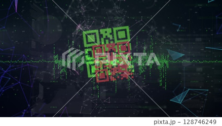 Qr code scanner, network of connections and...のイラスト素材 [128746249] - PIXTA