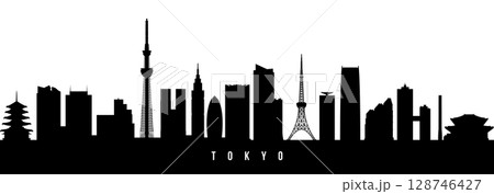 Vector silhouette illustration of Tokyo City urban skyline. 128746427