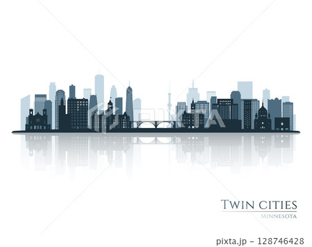 Twin Cities skyline silhouette with reflection.  128746428