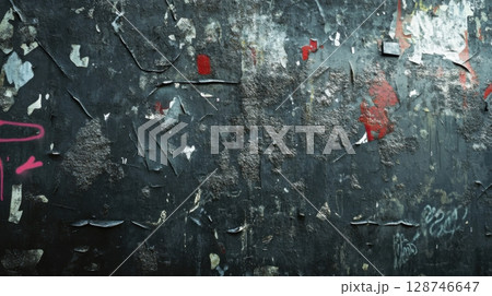 Grunge texture, old wall with graffiti and torn posters 128746647