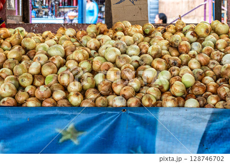 Fresh fruits and vegetables in Vero-o-Peso at Belem do Para, Brazil, the famous Public Market in Belem. 128746702