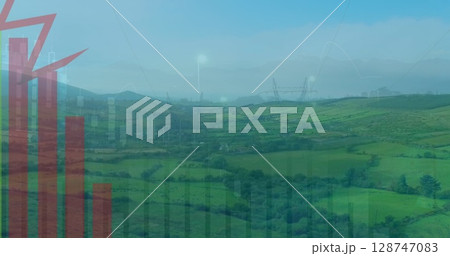 Image of data processing over landscape 128747083