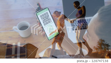 Image of independence day text over african american man drinking water and hiking Image of independence day text over african american man drinking water and hiking 128747138