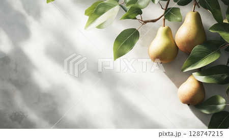 Pears on a branch with soft shadows on a white background 128747215