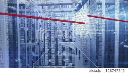 Image of red lines and data processing over servers Image of red lines and data processing over servers 128747243