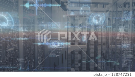 Image of data processing over server room 128747251