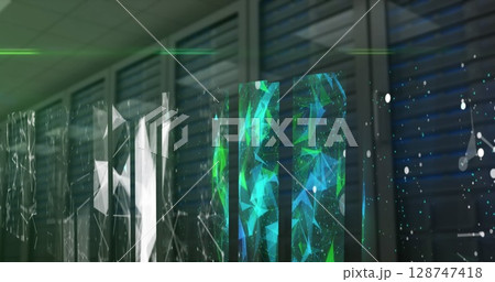 Image of shapes and connections moving over servers Image of shapes and connections moving over servers 128747418