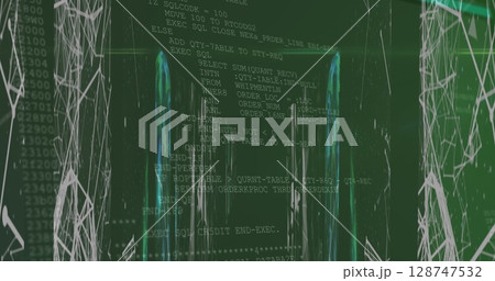 Image of data and shapes on black and green background Image of data and shapes on black and green background 128747532