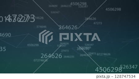 Image of numbers and connections on dark green background 128747534