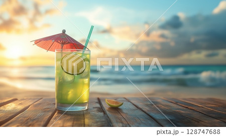 Tropical beach cocktail offers pure relaxation. Enjoy beach relaxation, perfect summer relaxation 128747688