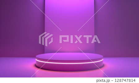 3d rendering of a round podium on a purple studio background. 128747814
