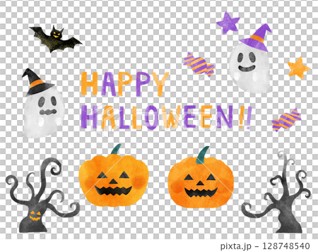 Halloween watercolor illustration set 128748540
