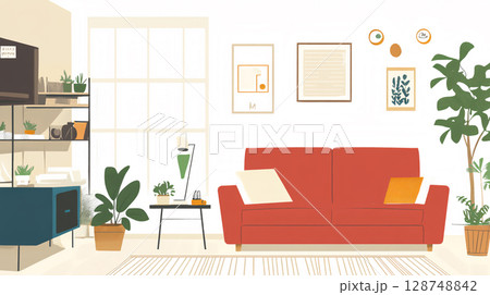 ナチュラルなインテリアのイラスト 128748842