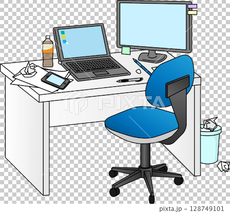 A desk for someone working on a computer A desk for someone working on a computer 128749101