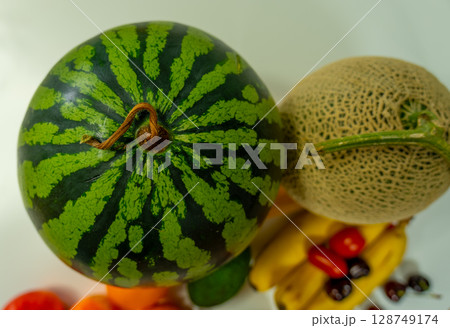 watermelon and melon isolated on white background 128749174