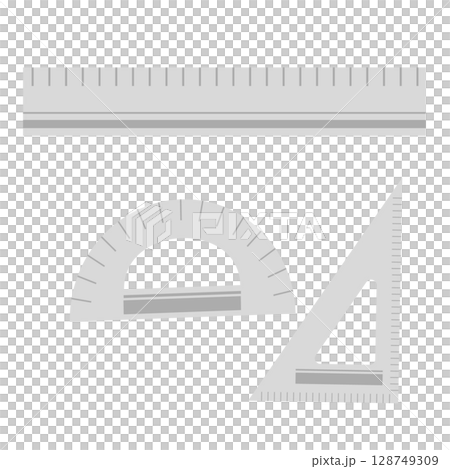 定規・三角定規・分度器のセット｜かわいい文房具素材 128749309