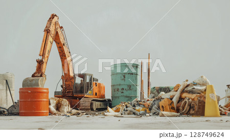産業廃棄物を処理する重機 128749624