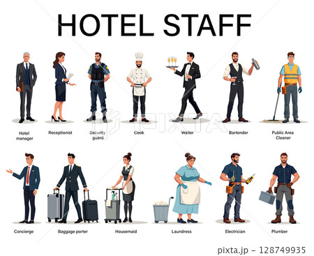 Hotel Staff Set White Background Hotel Staff Set White Background 128749935