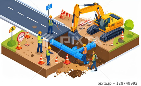 《AI画像》水道管工事をイメージしたイラスト 128749992