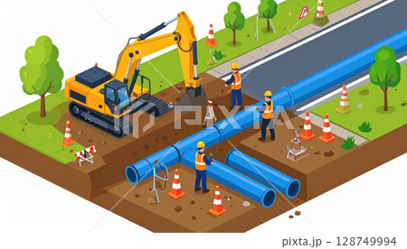 《AI画像》水道管工事をイメージしたイラスト 128749994