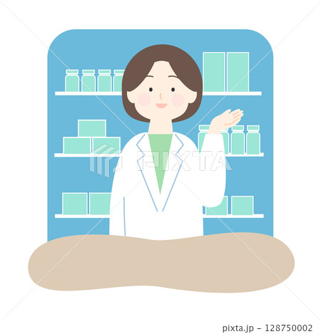 薬局で案内する薬剤師の女性 128750002