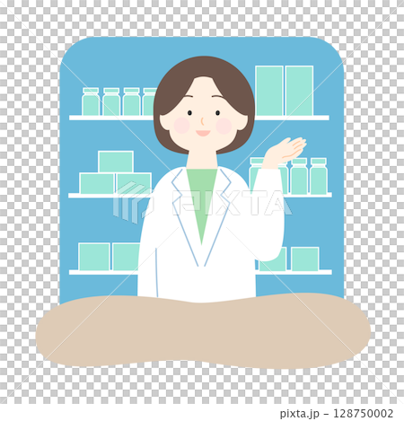 薬局で案内する薬剤師の女性 128750002