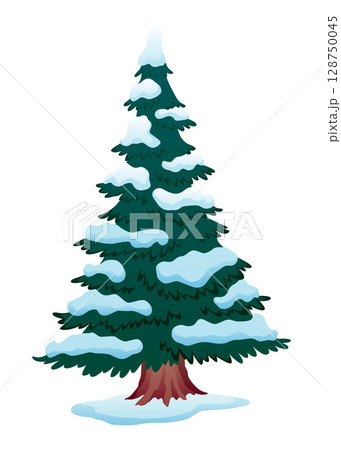 Winter nature design element set. Snow symbol, snowy fir tree. Snowy decoration isolated on white background. Vector cartoon illustration 128750045