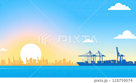 《AI画像》夕焼けのベイエリア 128750074