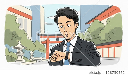 腕時計を見るサラリーマン 128750532