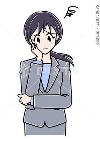 困った表情のスーツのOLさん（上半身） 128750675