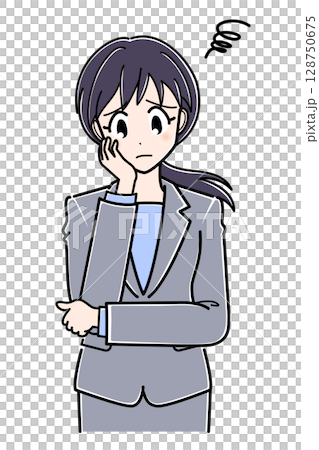 困った表情のスーツのOLさん（上半身） 128750675